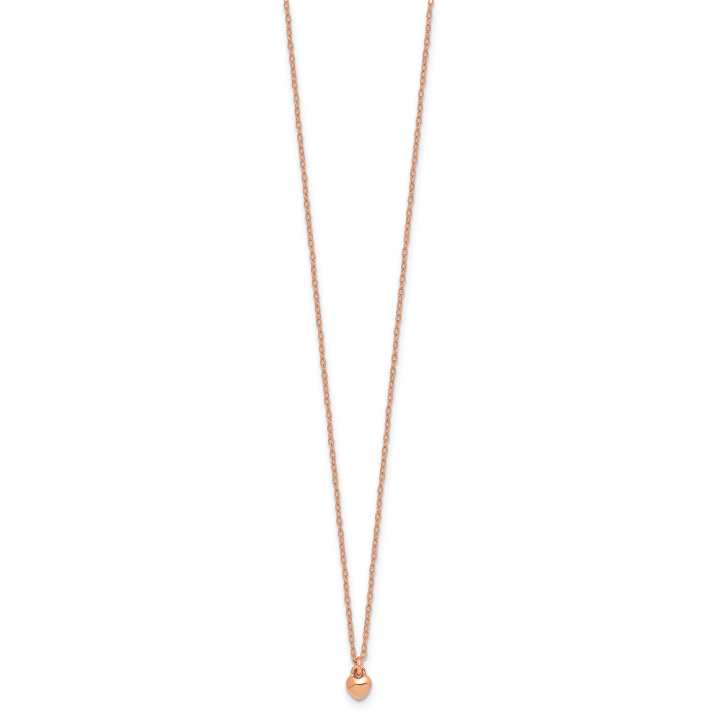 Sterling Silver Rose-tone Polished Heart Childrens 14 inch Necklace