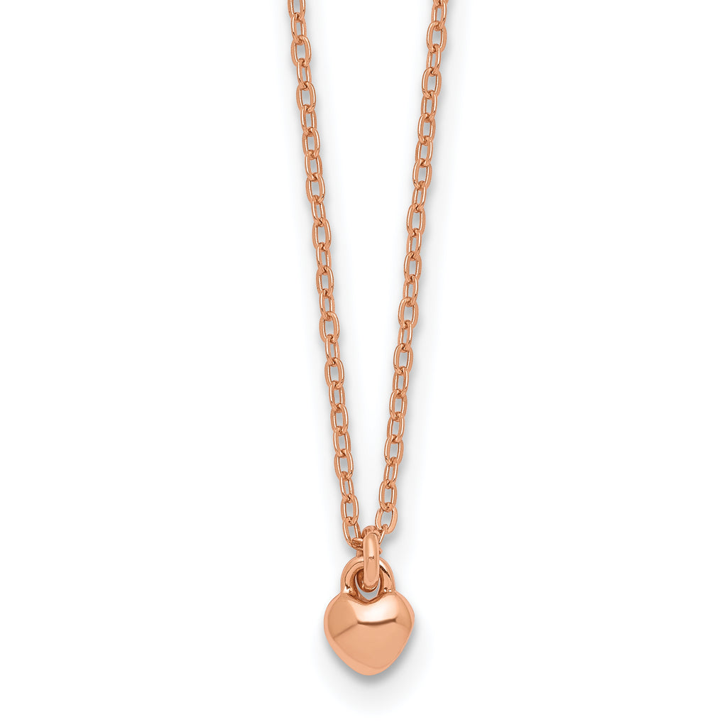 Sterling Silver Rose-tone Polished Heart Childrens 14 inch Necklace