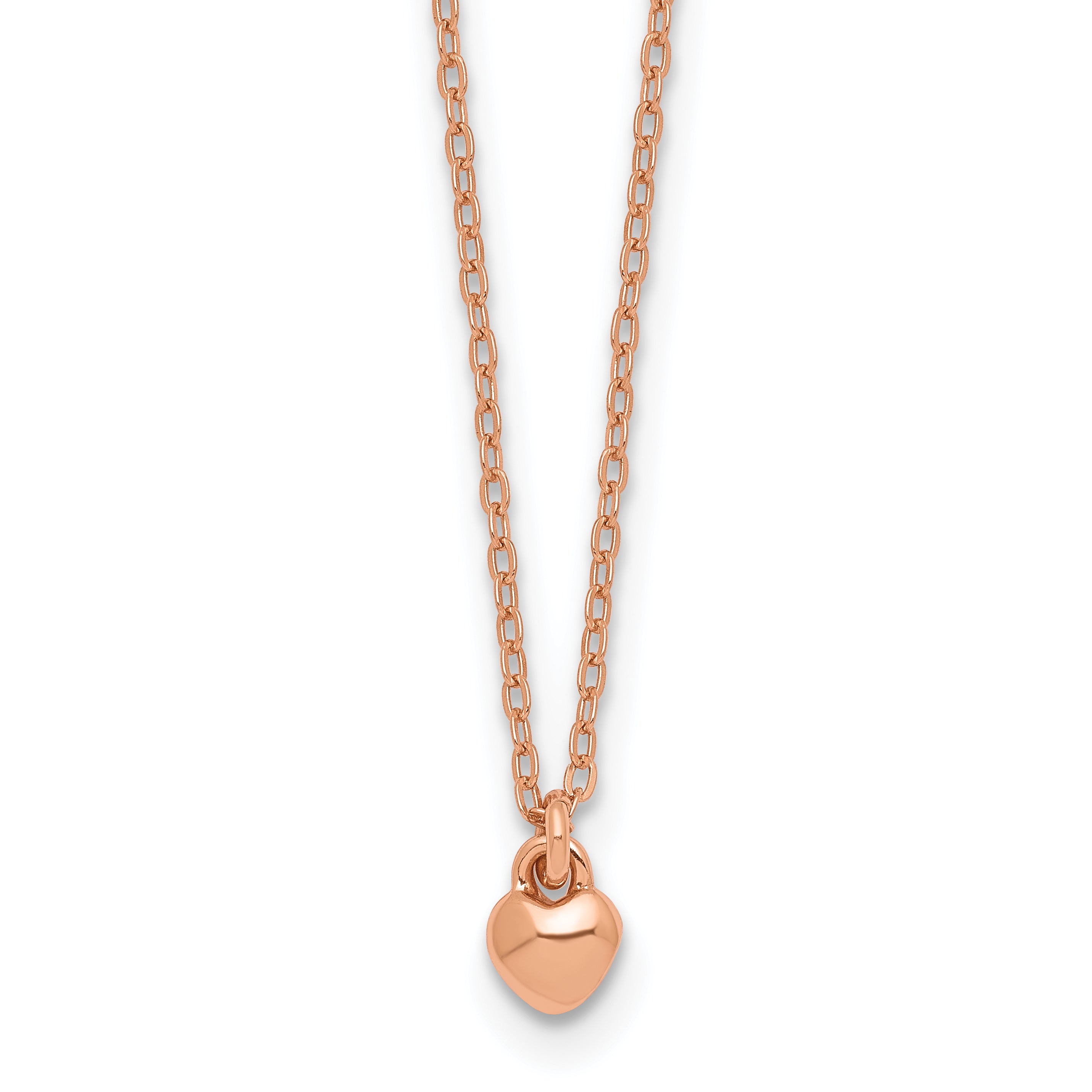 Sterling Silver Rose-tone Polished Heart Childrens 14 inch Necklace
