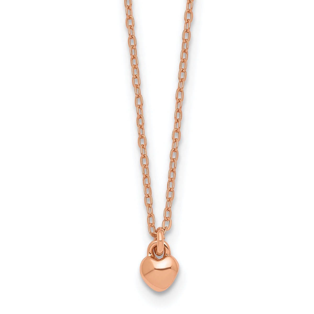 Sterling Silver Rose-tone Polished Heart Childrens 14 inch Necklace