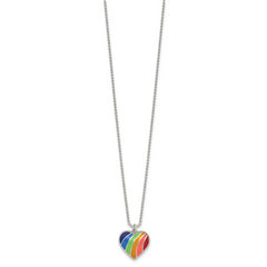 Sterling Silver Polished Rainbow Enameled Heart 16 inch Necklace