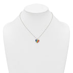 Sterling Silver Polished Rainbow Enameled Heart 16 inch Necklace