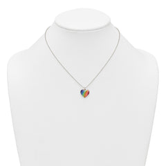 Sterling Silver Polished Rainbow Enameled Heart 16 inch Necklace