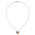 Sterling Silver Polished Rainbow Enameled Heart 16 inch Necklace