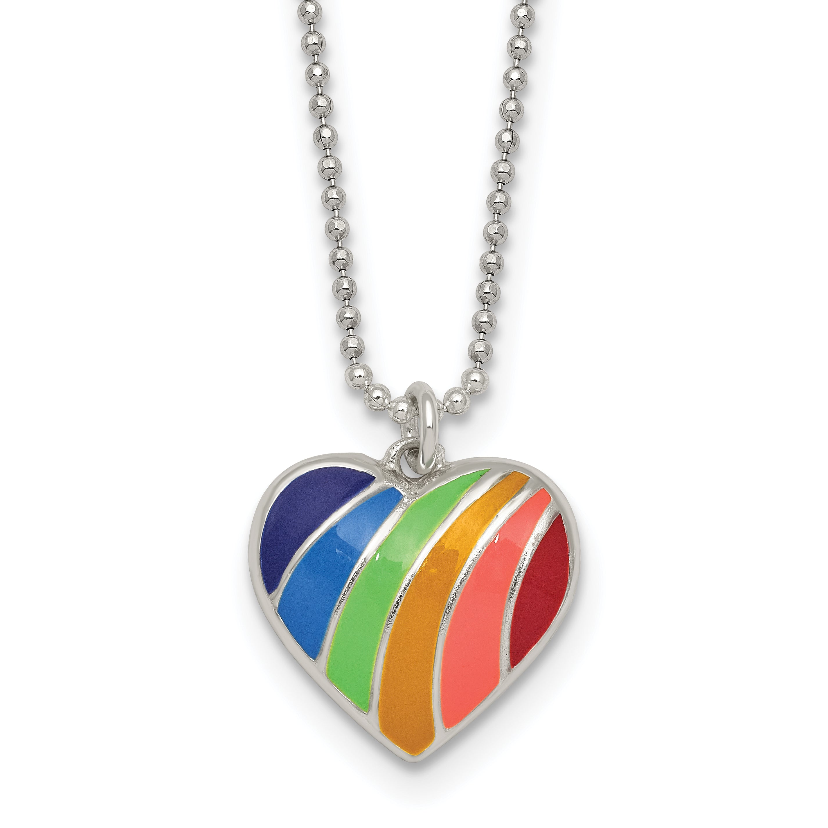Sterling Silver Polished Rainbow Enameled Heart 16 inch Necklace Main image