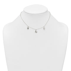 Sterling Silver Polished White CZ Heart/Flower/Butterfly Childrens 14 inch with 1 inch Extension Necklace