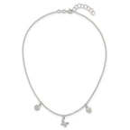 Sterling Silver Polished White CZ Heart/Flower/Butterfly Childrens 14 inch with 1 inch Extension Necklace