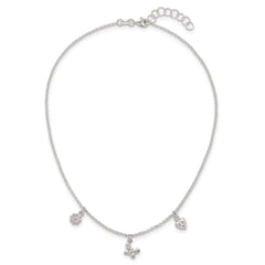 Sterling Silver Polished White CZ Heart/Flower/Butterfly Childrens 14 inch with 1 inch Extension Necklace