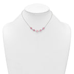Sterling Silver Polished Pink Enameled Flowers and Pink Glass Butterfly Childrens 14 inch Necklace