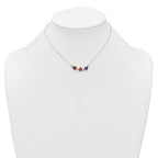 Sterling Silver Polished White CZ with Red/Orange/Purple Enameled Multicolor Ladybugs Childrens 14 inch Necklace