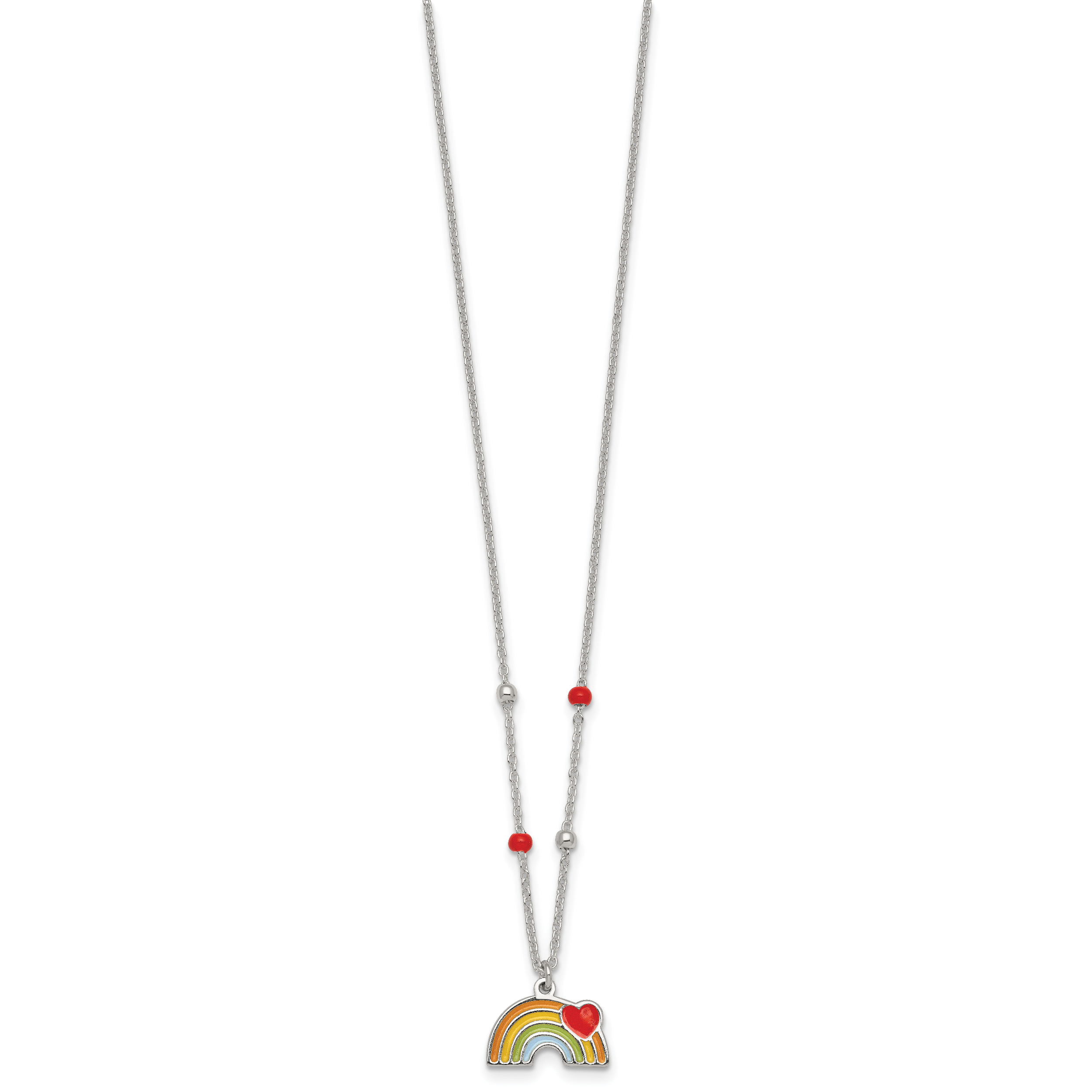 Sterling Silver Polished Beaded Enameled Heart on Rainbow Childrens 14 inch Necklace Secondary image