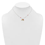 Sterling Silver Polished Beaded Enameled Heart on Rainbow Childrens 14 inch Necklace