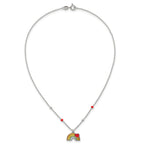 Sterling Silver Polished Beaded Enameled Heart on Rainbow Childrens 14 inch Necklace