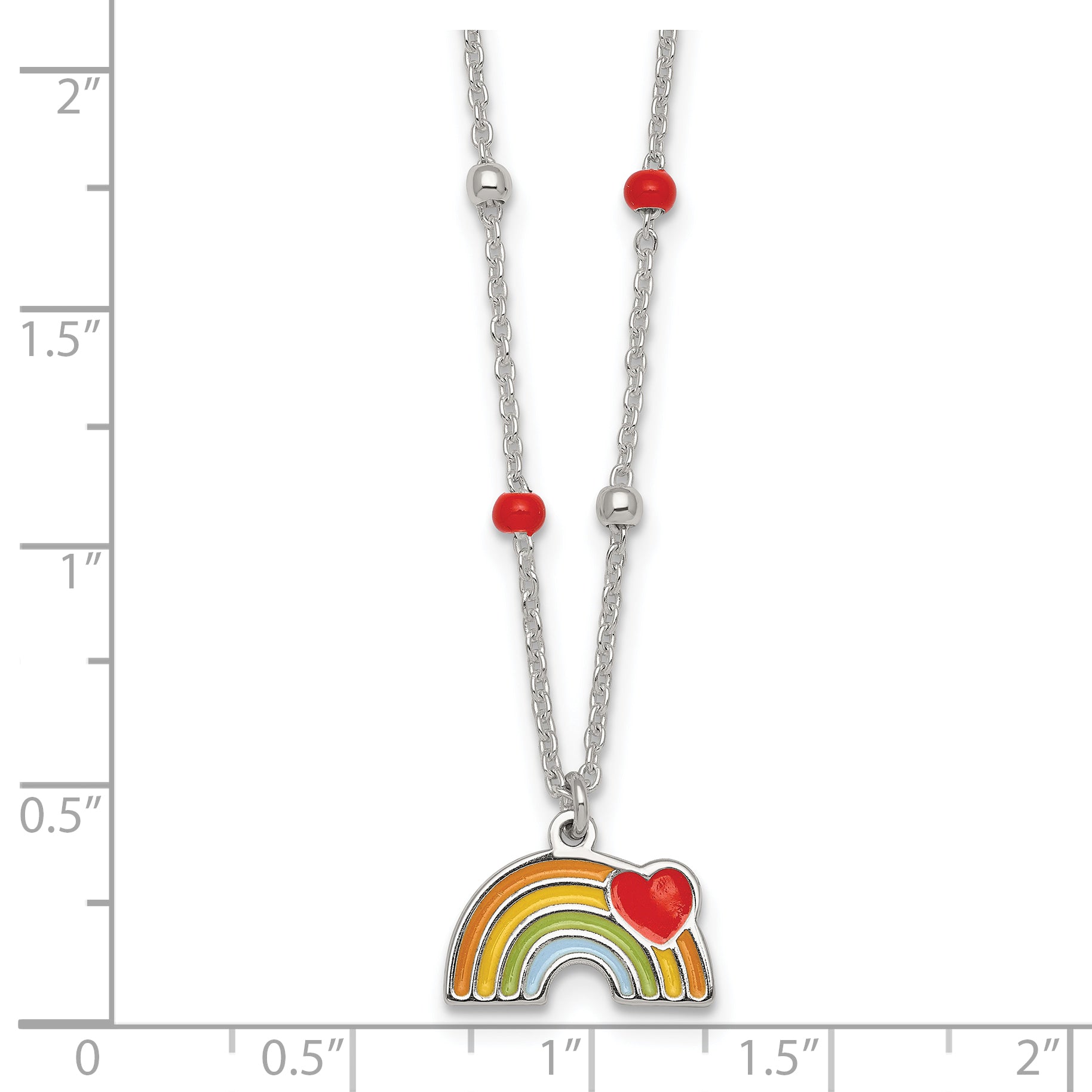 Sterling Silver Polished Beaded Enameled Heart on Rainbow Childrens 14 inch Necklace