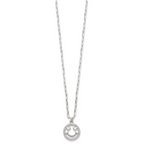 Sterling Silver Polished White CZ Smiley Face with Heart Eyes 16 inch Necklace