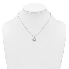 Sterling Silver Polished White CZ Smiley Face with Heart Eyes 16 inch Necklace