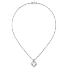 Sterling Silver Polished White CZ Smiley Face with Heart Eyes 16 inch Necklace