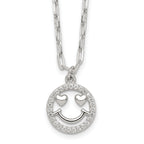 Sterling Silver Polished White CZ Smiley Face with Heart Eyes 16 inch Necklace