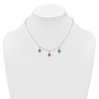 Sterling Silver Polished Green/Red/Blue Nano Crystal Turtles 16 inch Necklace