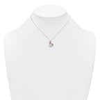 Sterling Silver Polished White and Rainbow Enameled Unicorn Childrens 14 inch Necklace