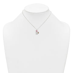 Sterling Silver Polished White and Rainbow Enameled Unicorn Childrens 14 inch Necklace