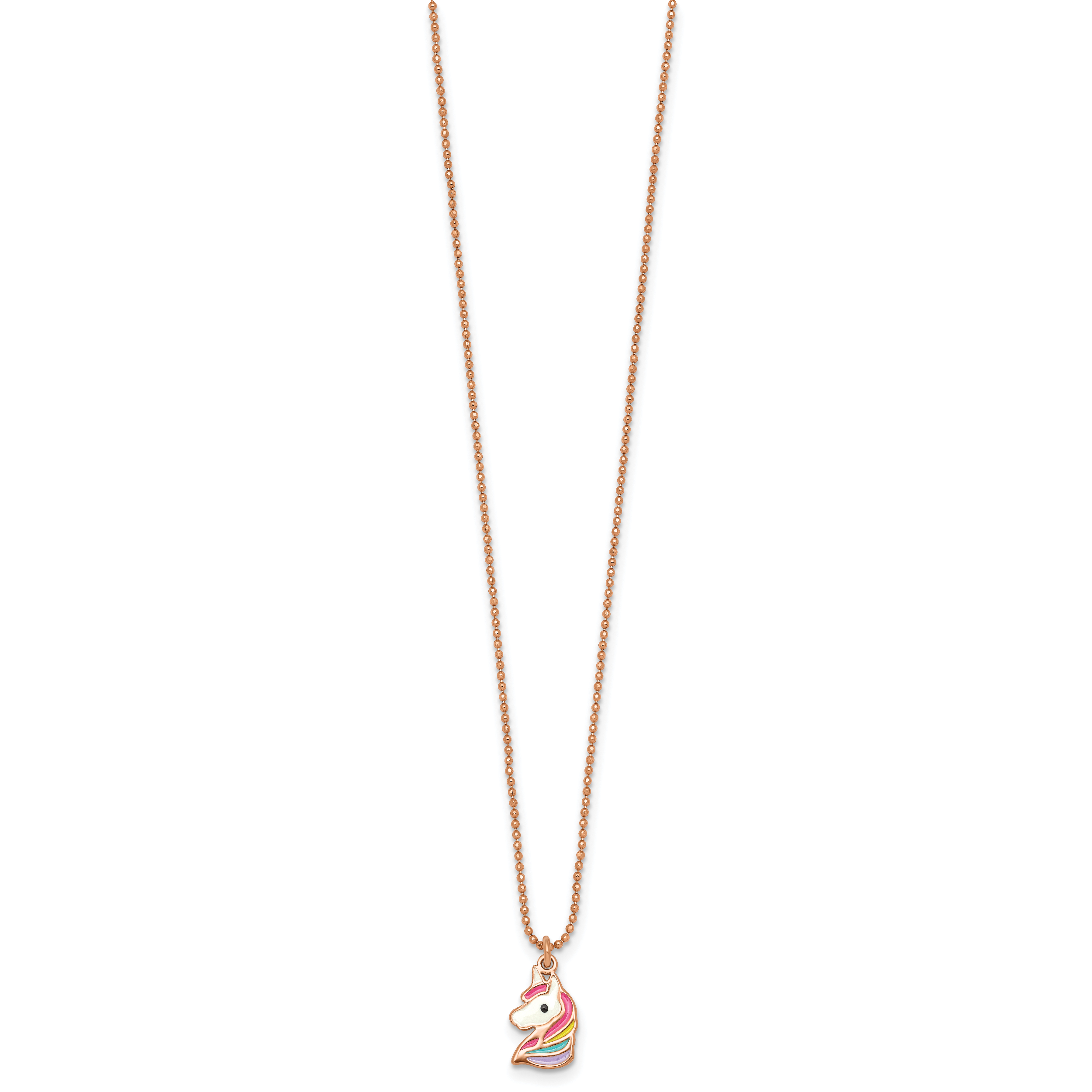 Sterling Silver Rose-tone Polished White and Rainbow Enameled Unicorn Childrens 14 inch Necklace Secondary image