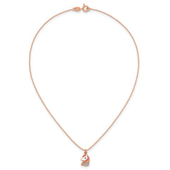 Sterling Silver Rose-tone Polished White and Rainbow Enameled Unicorn Childrens 14 inch Necklace