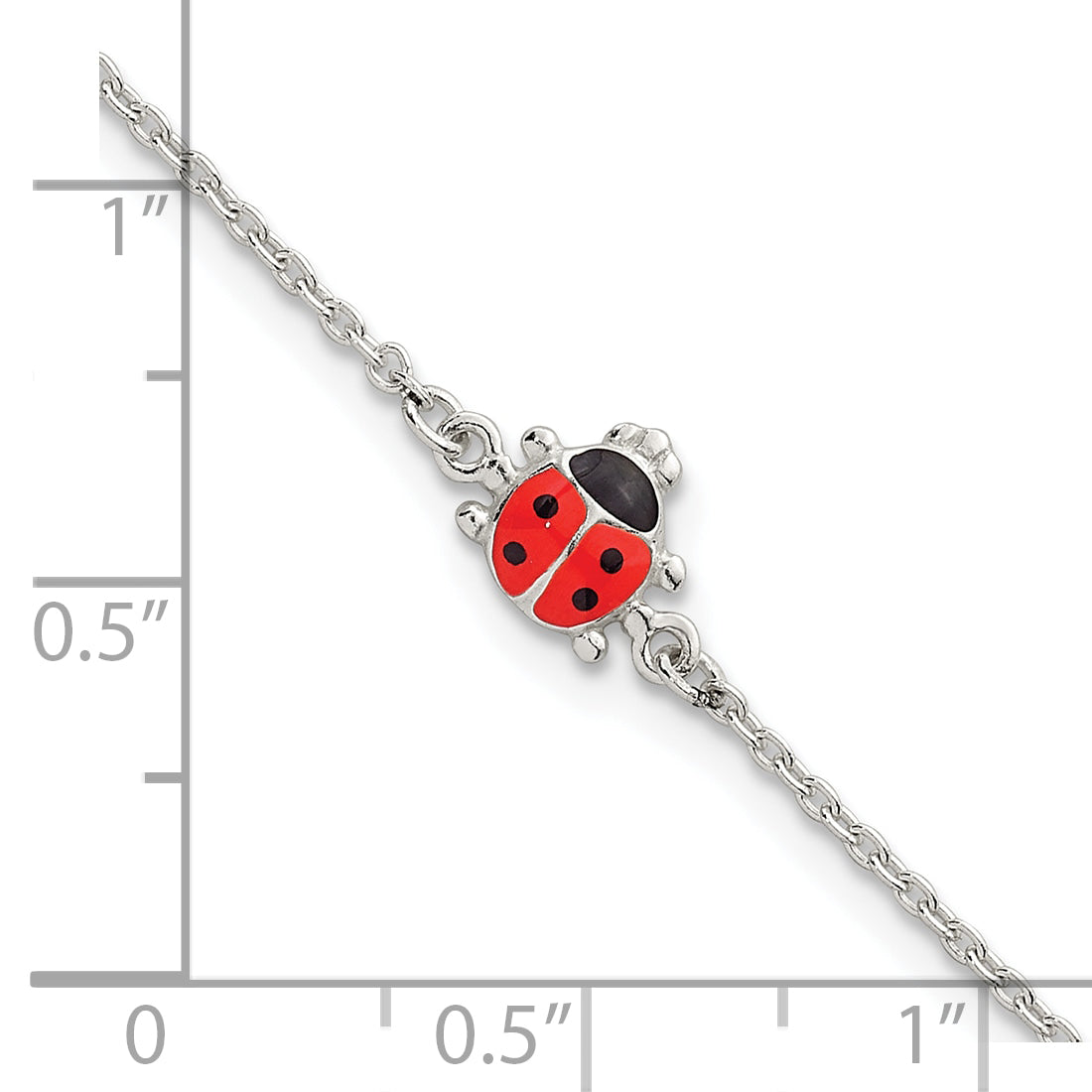 Sterling Silver Polished Red and Black Enameled Ladybug Childrens 5.5 inch with 1 inch Extension Bracelet