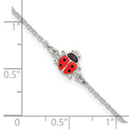 Sterling Silver Polished Red and Black Enameled Ladybug Childrens 5.5 inch with 1 inch Extension Bracelet