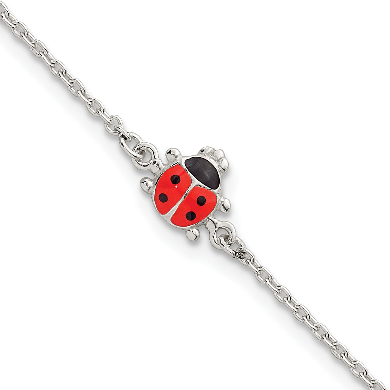 Sterling Silver Polished Red and Black Enameled Ladybug Childrens 5.5 inch with 1 inch Extension Bracelet Main image