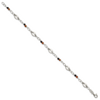 Sterling Silver Polished and Beaded Garnet and Spinel Fancy Link 7.5 inch Bracelet