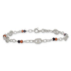 Sterling Silver Polished and Beaded Garnet and Spinel Fancy Link 7.5 inch Bracelet
