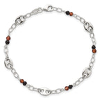 Sterling Silver Polished and Beaded Garnet and Spinel Fancy Link 7.5 inch Bracelet