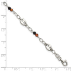 Sterling Silver Polished and Beaded Garnet and Spinel Fancy Link 7.5 inch Bracelet