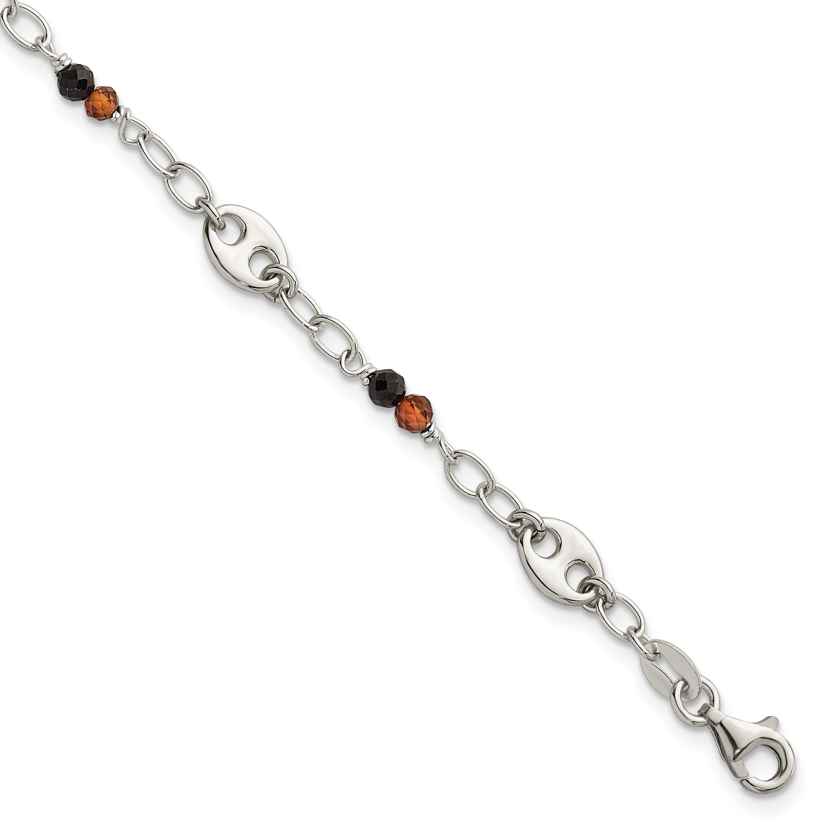 Sterling Silver Polished and Beaded Garnet and Spinel Fancy Link 7.5 inch Bracelet Main image