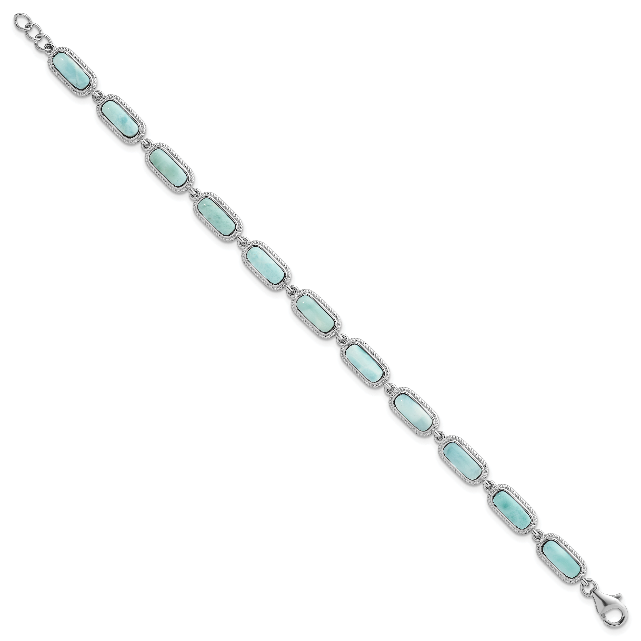 Sterling Silver Rhodium-plated Polished and Twisted Fancy Larimar 7.5 Inch with .25 Inch Extension Bracelet Secondary image
