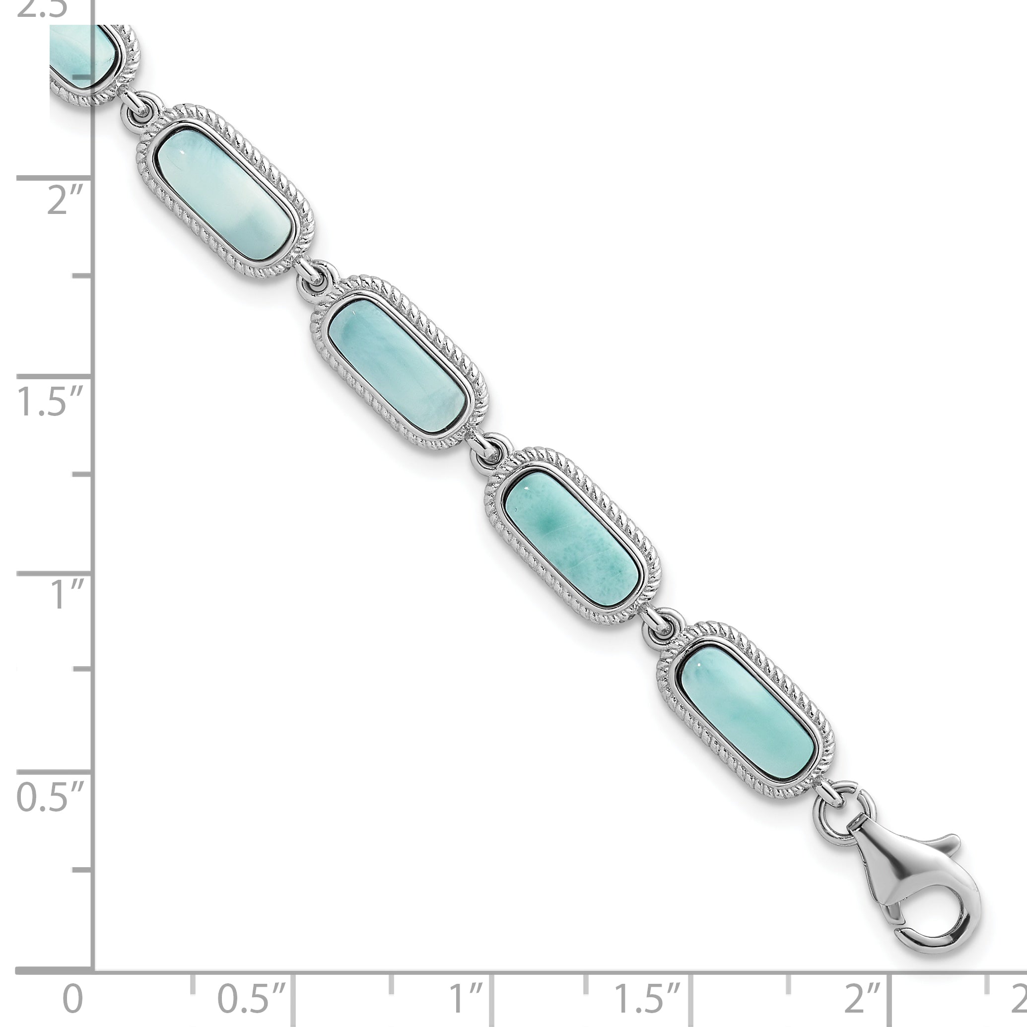 Sterling Silver Rhodium-plated Polished and Twisted Fancy Larimar 7.5 Inch with .25 Inch Extension Bracelet