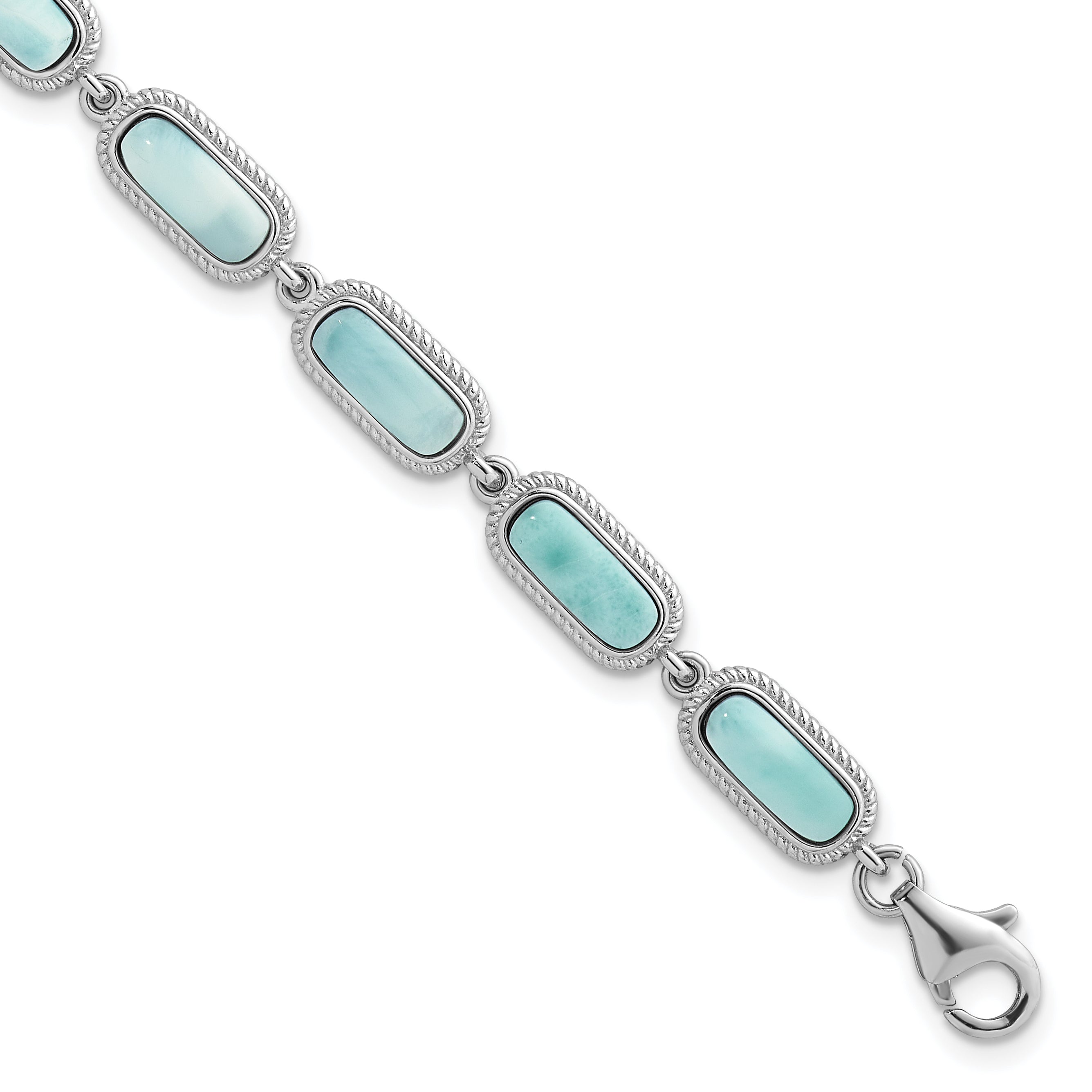 Sterling Silver Rhodium-plated Polished and Twisted Fancy Larimar 7.5 Inch with .25 Inch Extension Bracelet Main image