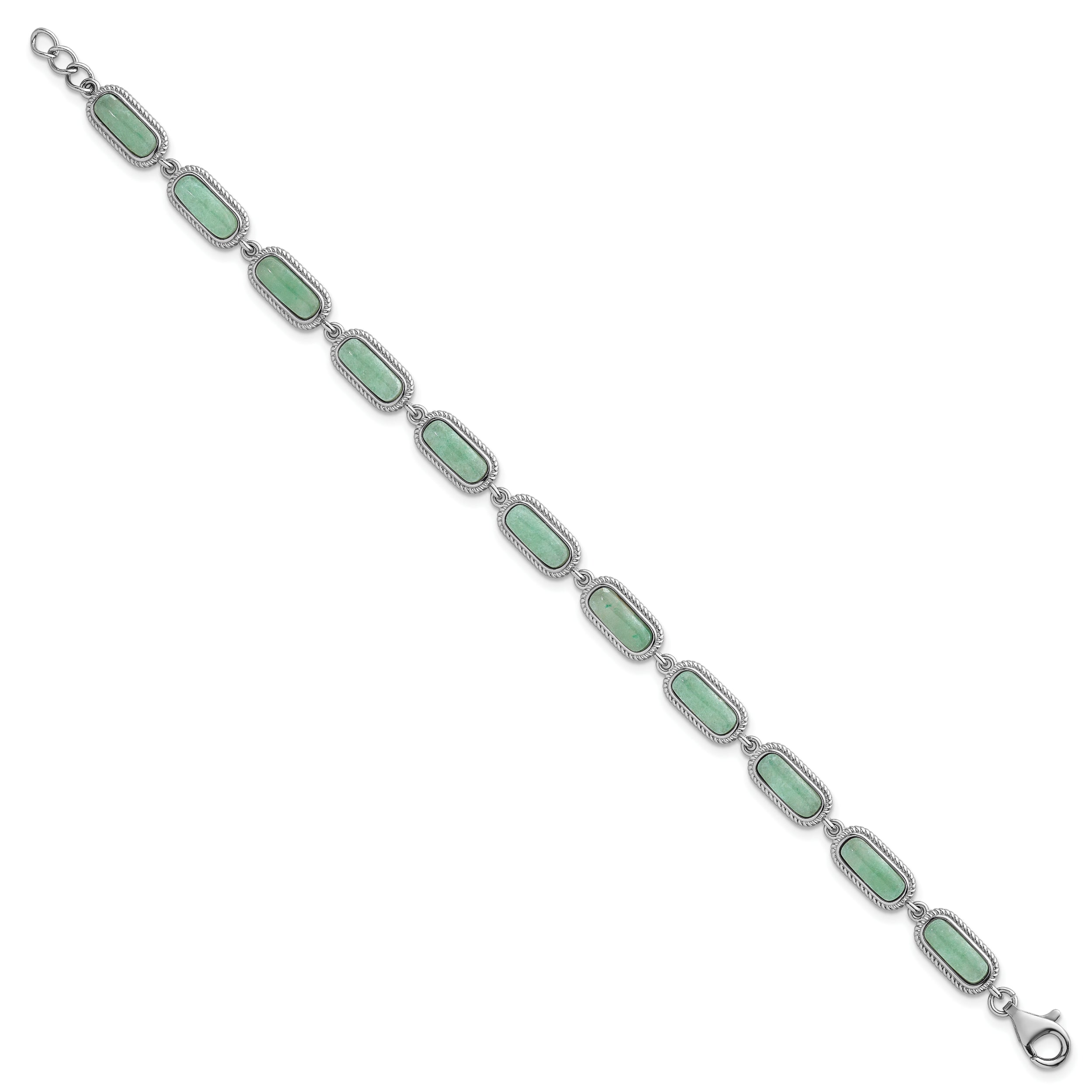 Sterling Silver Rhodium-plated Polished and Twisted Fancy Jade 7.5 Inch with .25 Inch Extension Bracelet