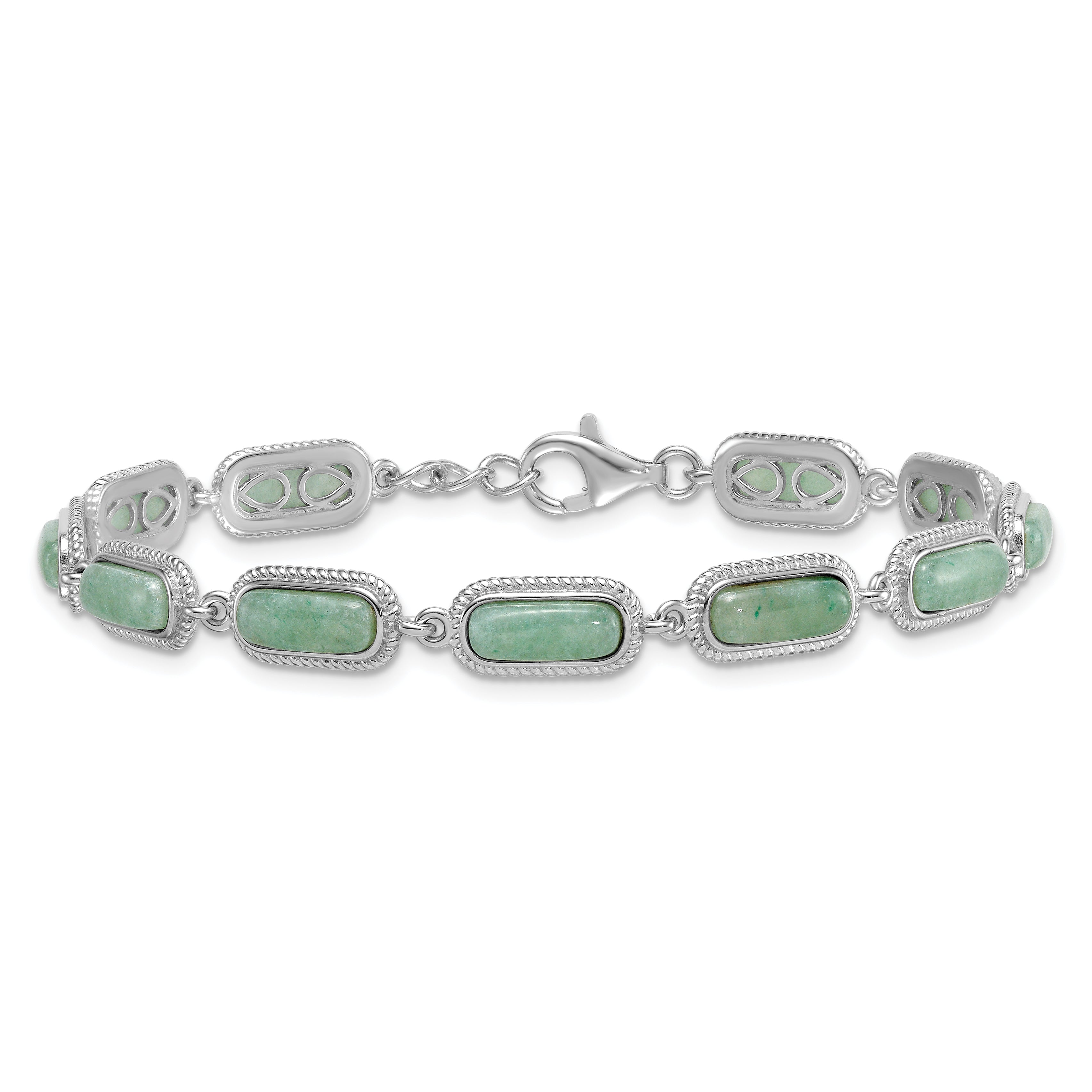 Sterling Silver Rhodium-plated Polished and Twisted Fancy Jade 7.5 Inch with .25 Inch Extension Bracelet