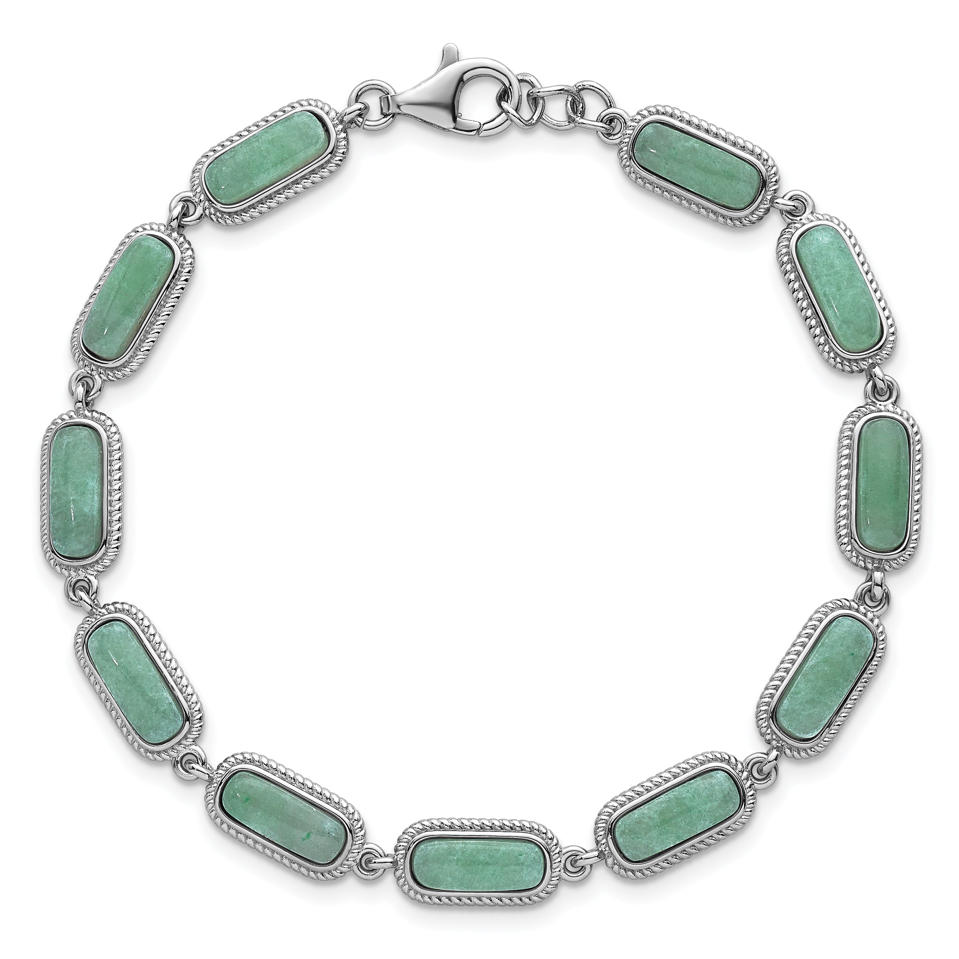 Sterling Silver Rhodium-plated Polished and Twisted Fancy Jade 7.5 Inch with .25 Inch Extension Bracelet