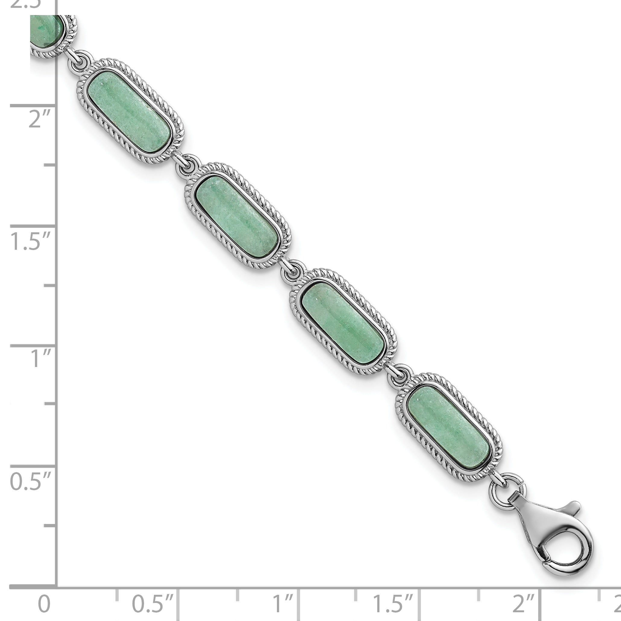 Sterling Silver Rhodium-plated Polished and Twisted Fancy Jade 7.5 Inch with .25 Inch Extension Bracelet