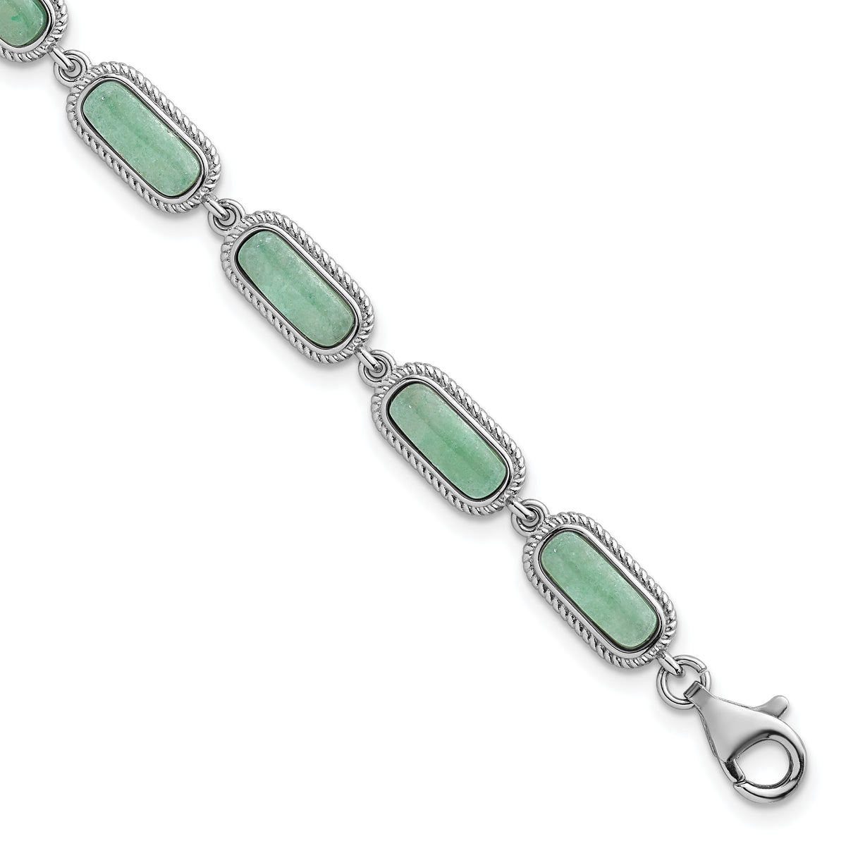 Sterling Silver Rhodium-plated Polished and Twisted Fancy Jade 7.5 Inch with .25 Inch Extension Bracelet