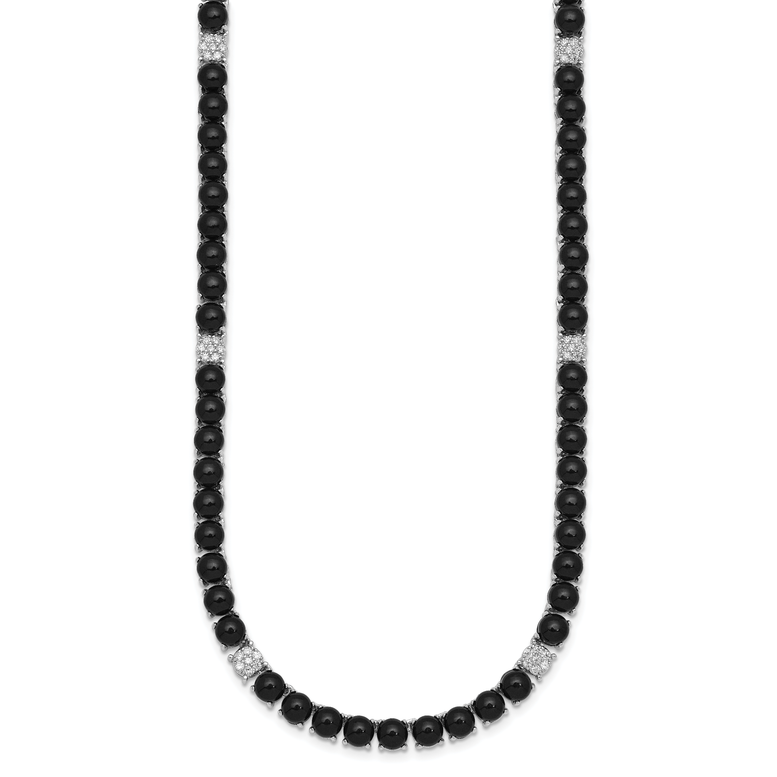Sterling Silver Rhodium-plated Polished Pave CZ and Onyx 17 Inch with 3 Inch Extension Necklace Secondary image