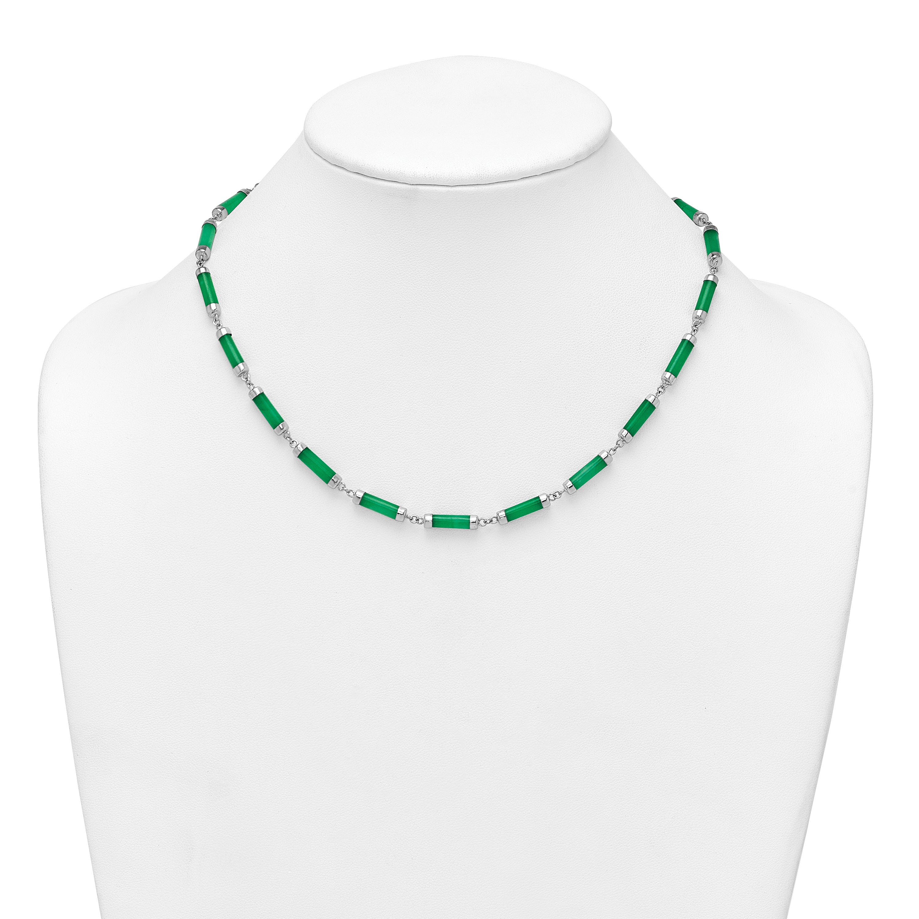 Sterling Silver Rhodium-plated Polished Jade Bars 16.75 Inch with 0.5 Inch Extension Necklace