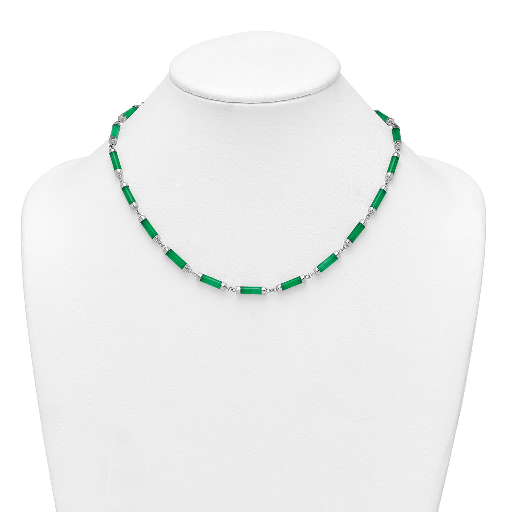Sterling Silver Rhodium-plated Polished Jade Bars 16.75 Inch with 0.5 Inch Extension Necklace