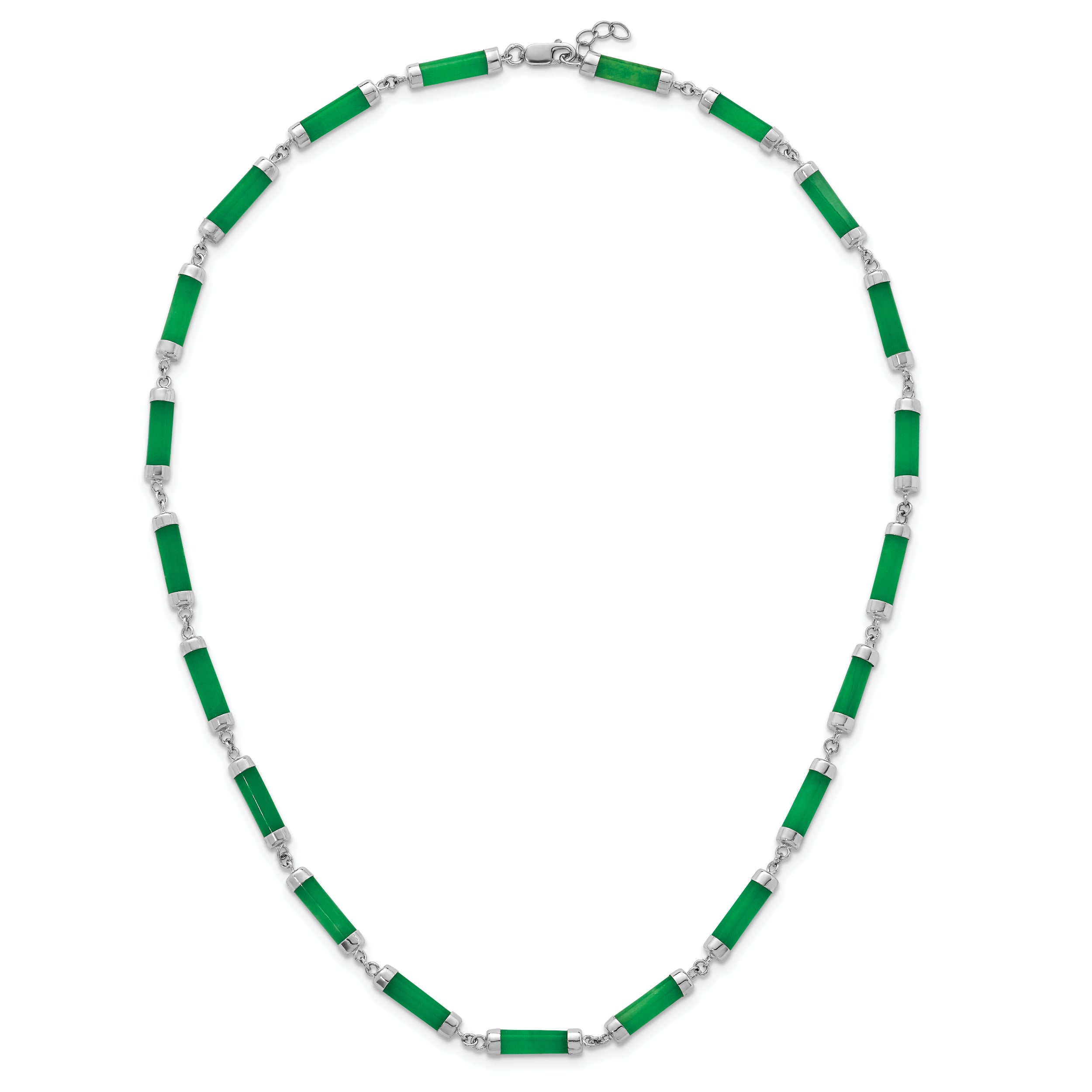Sterling Silver Rhodium-plated Polished Jade Bars 16.75 Inch with 0.5 Inch Extension Necklace