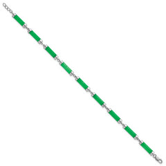 Sterling Silver Rhodium-plated Polished Jade Bars 8 Inch Bracelet