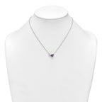 Sterling Silver Rhodium-plated Polished Pear Amethyst and Emerald-cut White Topaz 16 Inch with 2 Inch Extension Necklace