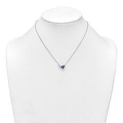 Sterling Silver Rhodium-plated Polished Pear Amethyst and Emerald-cut White Topaz 16 Inch with 2 Inch Extension Necklace